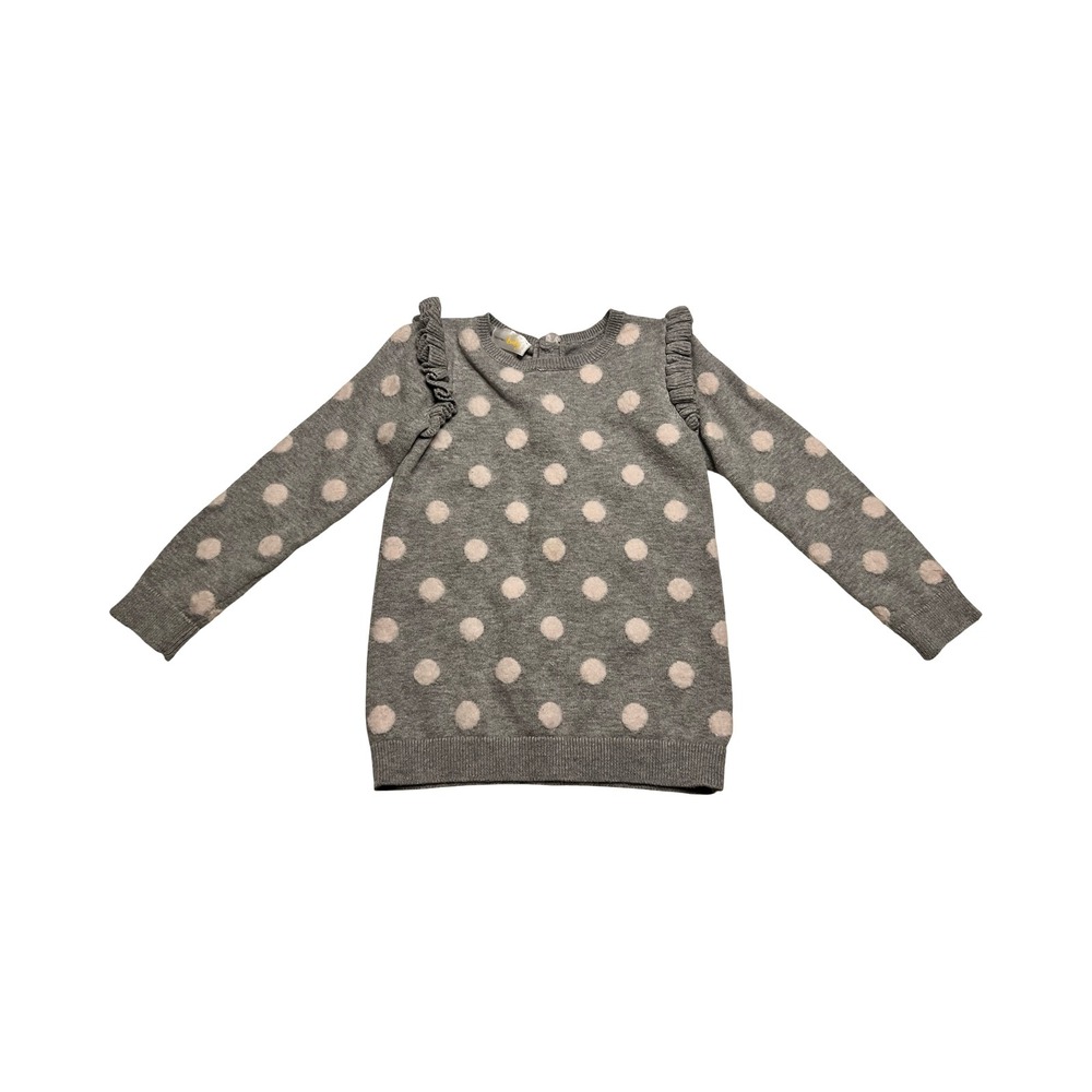 Bloomies Baby Girls Gray Pink Polka Dot Ruffle Shoulder Knit Sweater‎ 24M